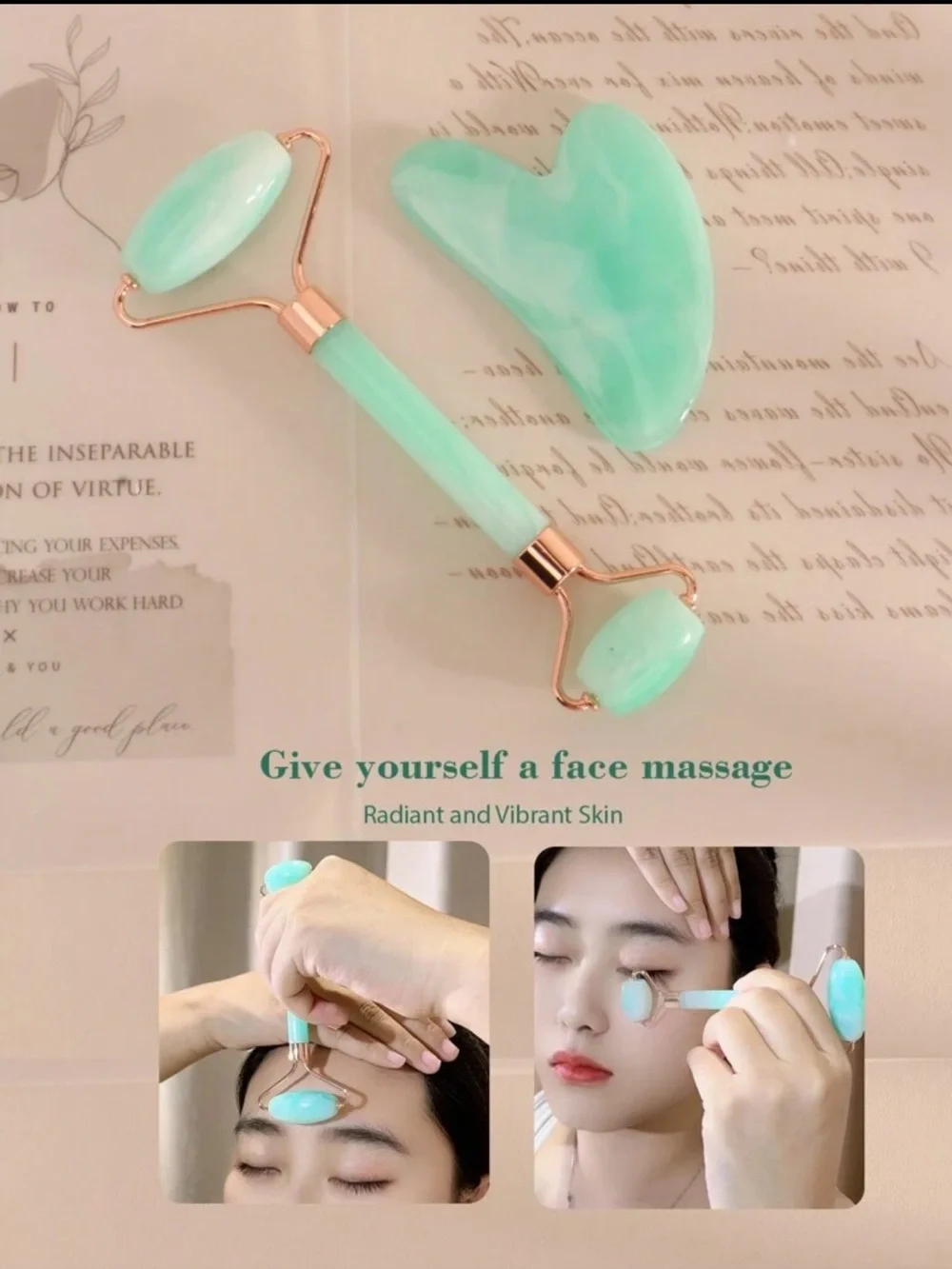 Facial New Jade Roller & Gua Sha Set in Mint Green